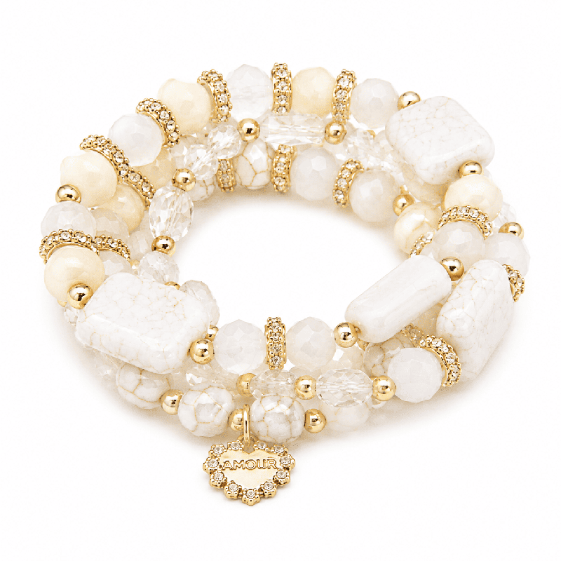 Pulsera elástica de estilo elegante con combinación de piedras efecto mármol COLOR BLANCO