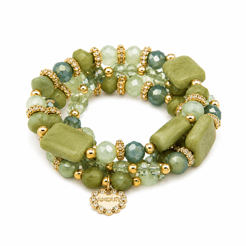 Pulsera elástica de estilo elegante con combinación de piedras efecto mármol COLOR VERDE