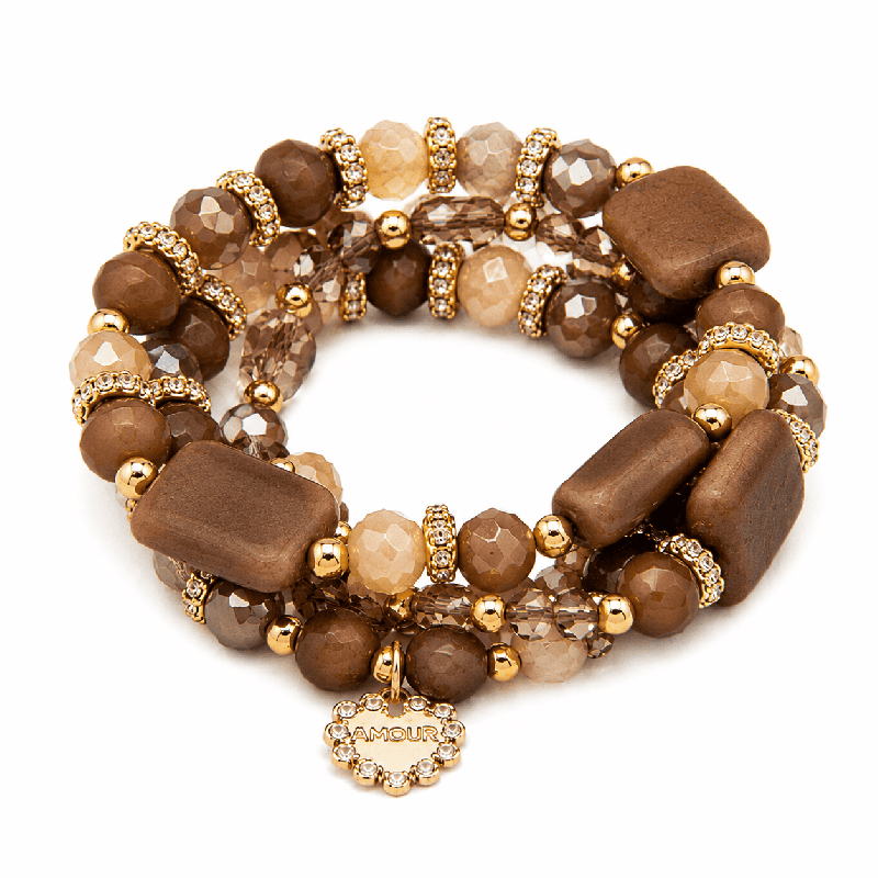 Pulsera elástica de estilo elegante con combinación de piedras efecto mármol COLOR MARRON