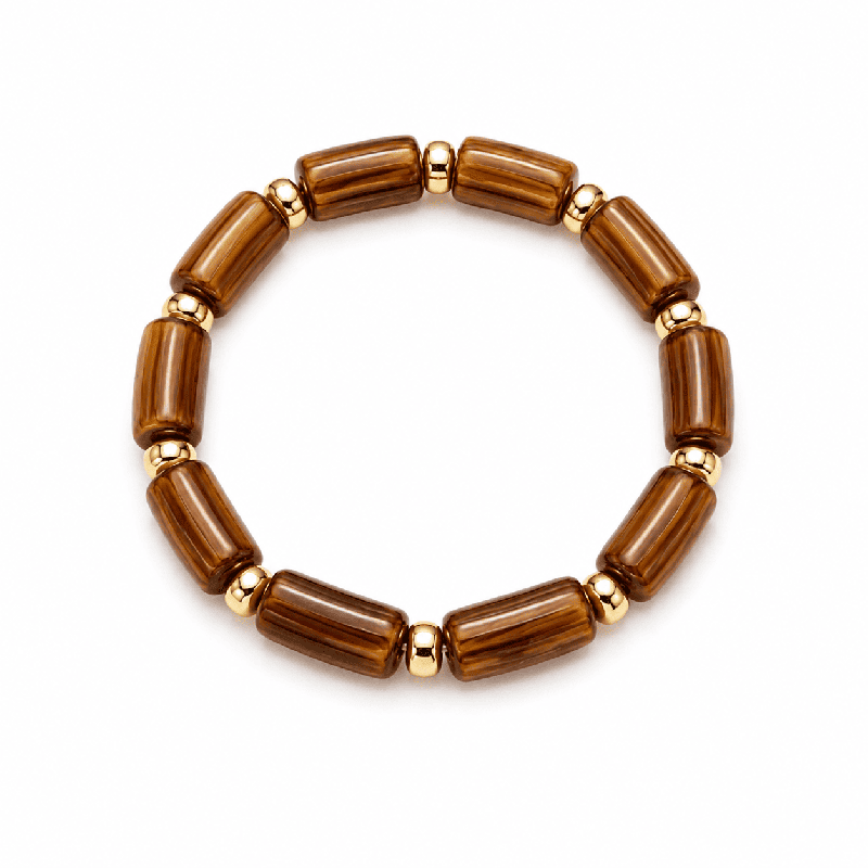 Pulsera elástica de diseño moderno con piezas cilíndricas  COLOR MARRON