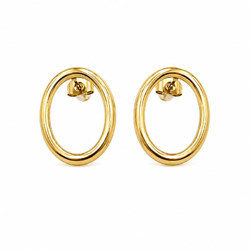 Pendientes tipo botón con diseño ovalado minimalista y acabado dorado brillante