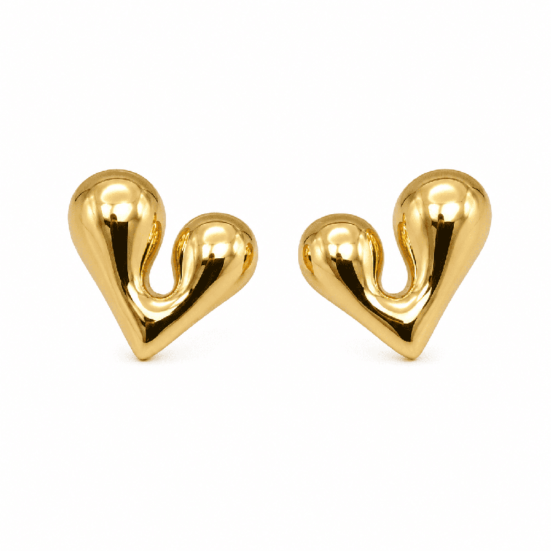 Pendientes tipo botón con diseño de corazón moderno y acabado dorado brillante color dorado