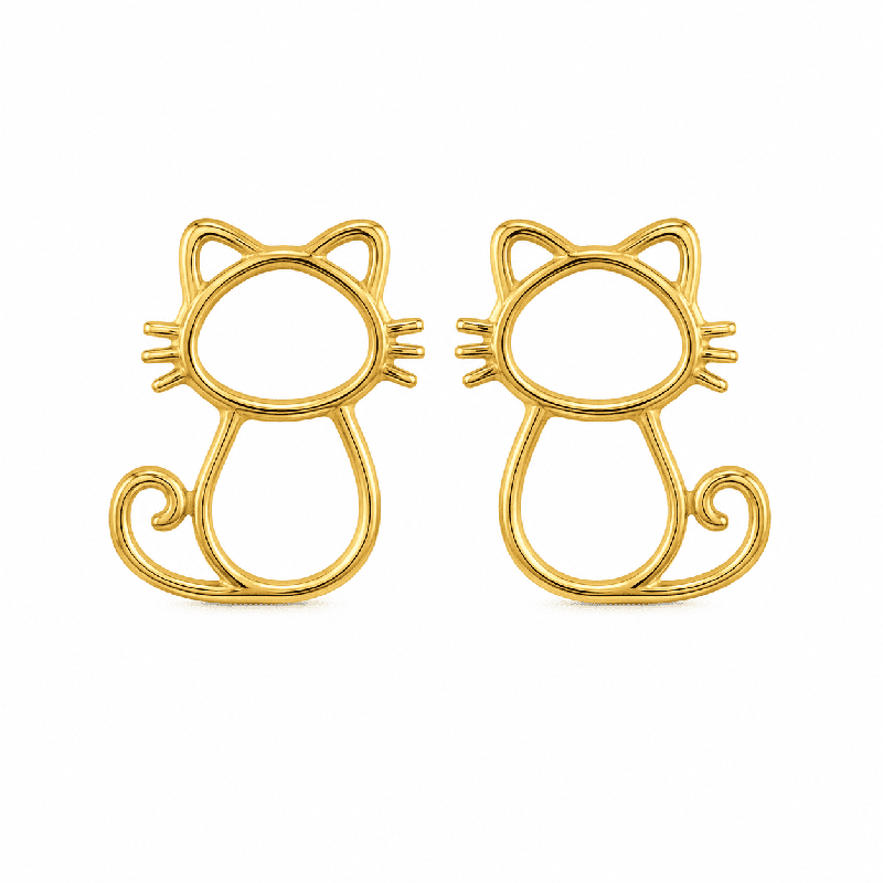 Pendientes tipo botón con diseño minimalista de gato y acabado brillante