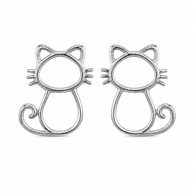 Pendientes tipo botón con diseño minimalista de gato y acabado brillante