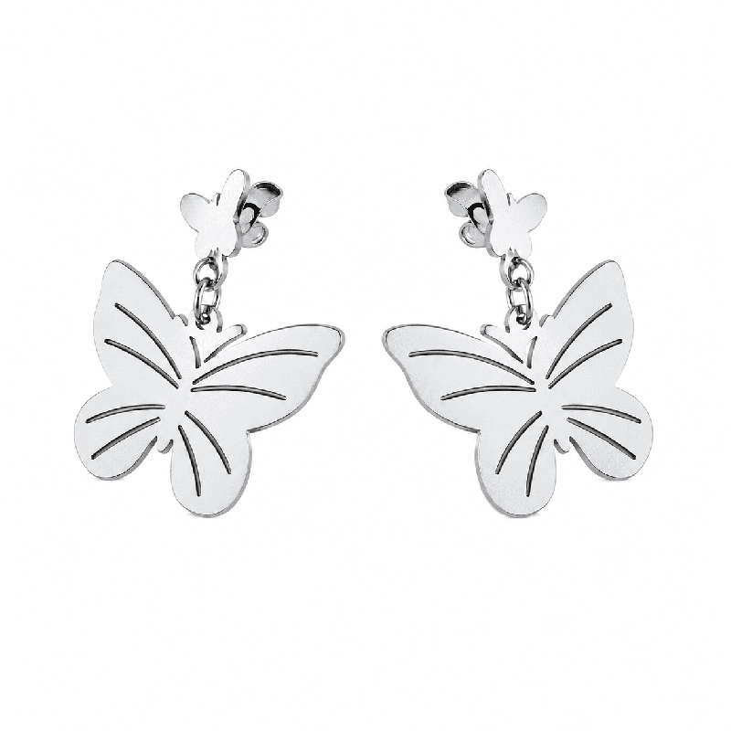 Pendientes colgantes con delicado diseño de mariposa y acabado brillante premium