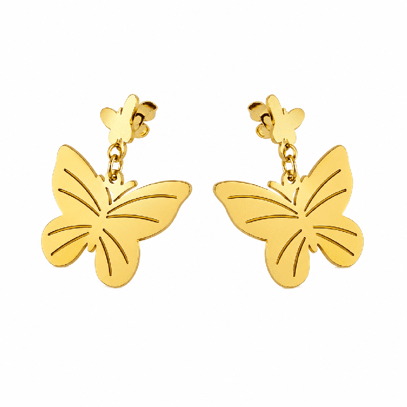 Pendientes colgantes con delicado diseño de mariposa y acabado brillante premium