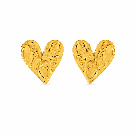 Pendientes tipo botón con elegante diseño de corazón y acabado brillante texturizado