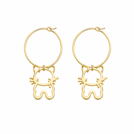 Pendientes tipo aro con delicado diseño de gatito colgante y acabado brillante premium