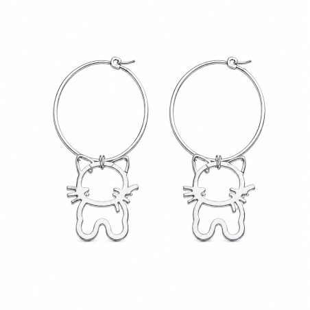 Pendientes tipo aro con delicado diseño de gatito colgante y acabado brillante premium