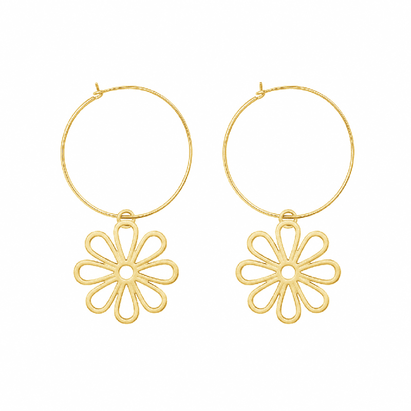 Pendientes tipo aro con delicado colgante floral y acabado brillante premium