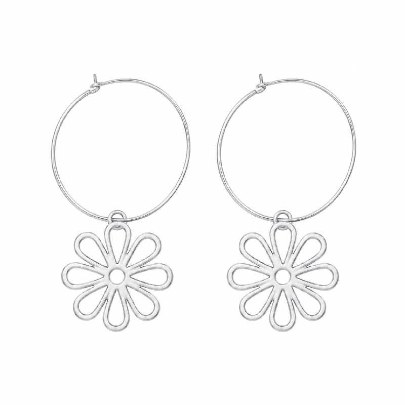 Pendientes tipo aro con delicado colgante floral y acabado brillante premium