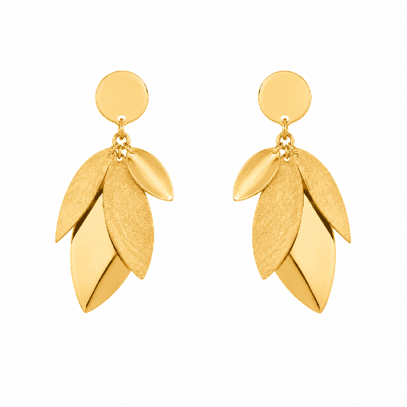 Pendientes colgantes con diseño de hojas asimétricas y acabado brillante premium