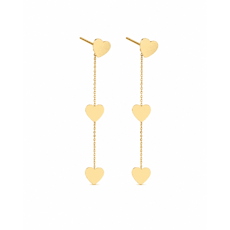 Pendientes colgantes con delicados corazones y acabado brillante premium. Inspirados en tendencias modernas y románticas