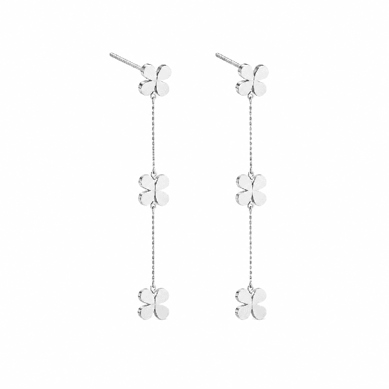 Pendientes colgantes con delicado diseño floral tipo trébol y acabado brillante premium