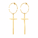 Pendientes largos con diseño de cruz minimalista y acabado brillante premium
