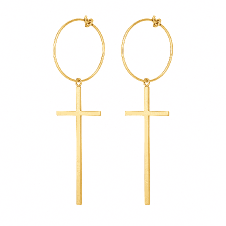 Pendientes largos con diseño de cruz minimalista y acabado brillante premium