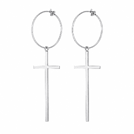 Pendientes largos con diseño de cruz minimalista y acabado brillante premium