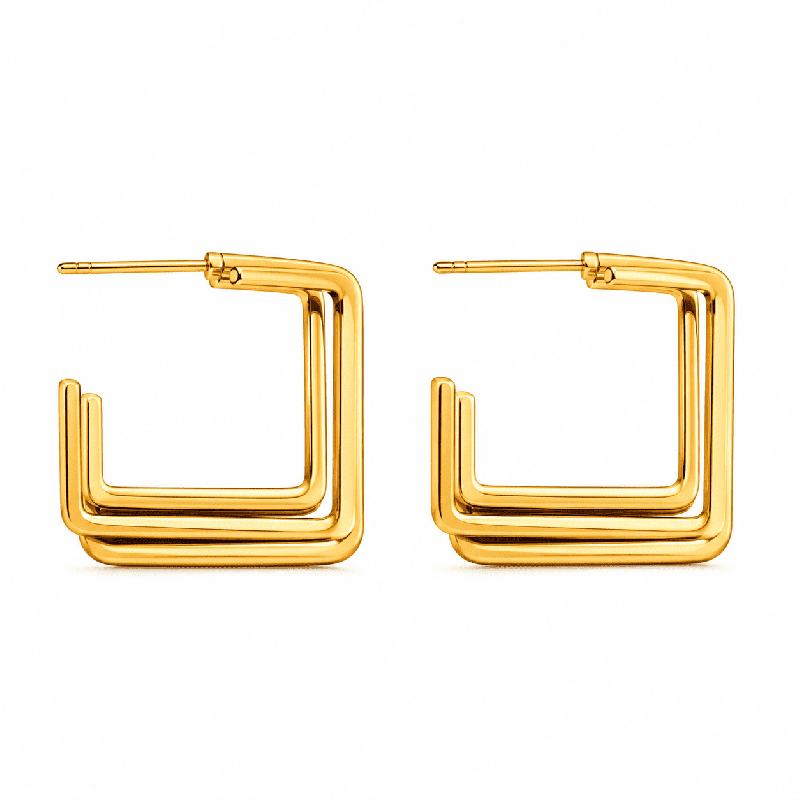 Pendientes geométricos con diseño cuadrado moderno y acabado brillante premium