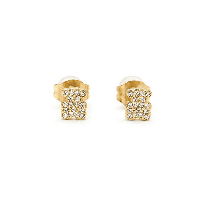 Pendientes delicados en forma de osito con detalles efecto cristal y acabado premium.