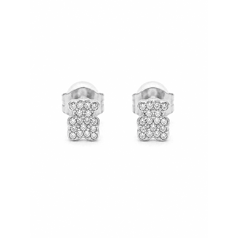 Pendientes delicados en forma de osito con detalles efecto cristal y acabado premium.