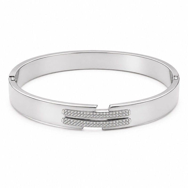 Brazalete rígido de diseño elegante y minimalista con delicados detalles efecto cristal.