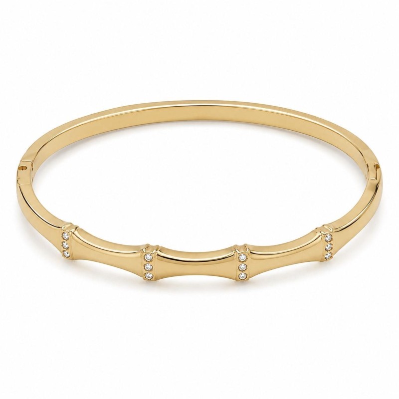 Pulsera  rígida de inspiración bamboo con acabado premium y delicados detalles efecto cristal.