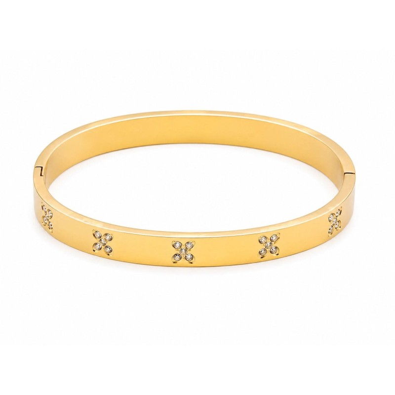 Pulsera  rígida de diseño elegante con delicados detalles tipo trébol efecto cristal.