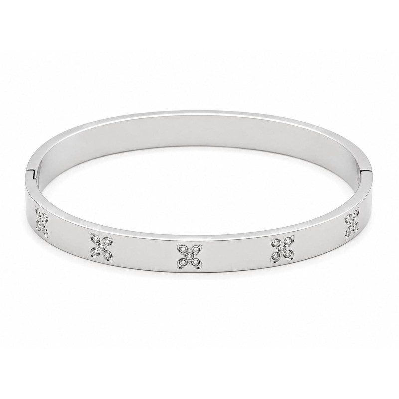 Pulsera  rígida de diseño elegante con delicados detalles tipo trébol efecto cristal.