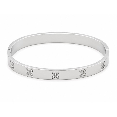 Pulsera  rígida de diseño elegante con delicados detalles tipo trébol efecto cristal.