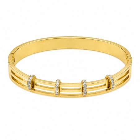 Pulsera rígida de diseño geométrico con delicados detalles de circonitas que aportan un brillo elegante y sofisticado.