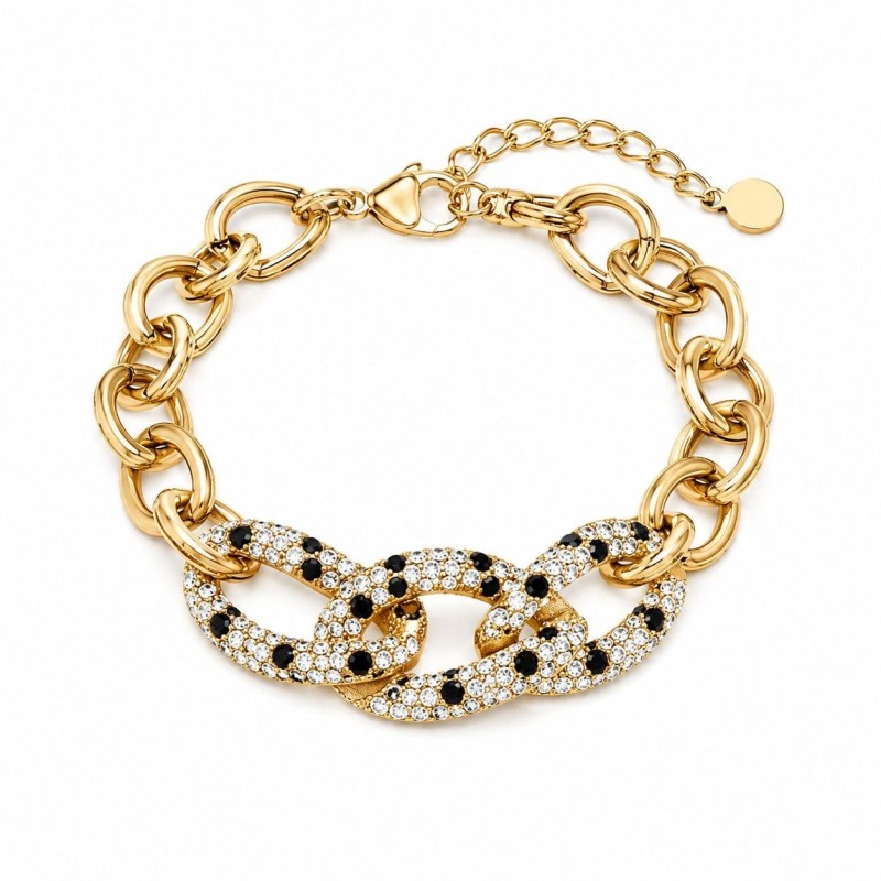 Pulsera de eslabones bold con acabado premium y detalles efecto cristal.