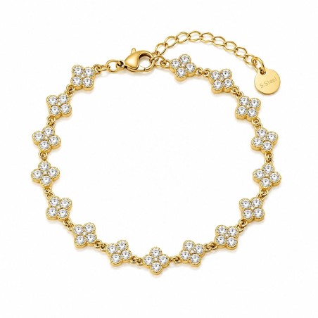 Pulsera elegante de flores brillantes con acabado premium y detalles luminosos efecto cristal.