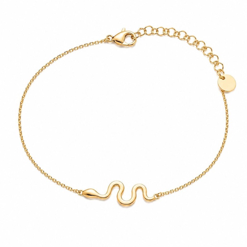 Pulsera delicada con diseño de serpiente minimalista y acabado brillante premium.
