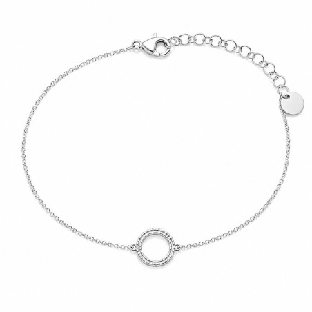 Pulsera delicada con círculo texturizado y diseño minimalista premium.