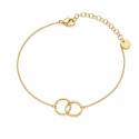 Pulsera delicada de doble círculo entrelazado con diseño minimalista y acabado brillante premium.