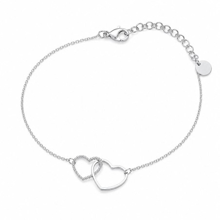 Pulsera delicada de corazones entrelazados con diseño minimalista y acabado brillante premium.