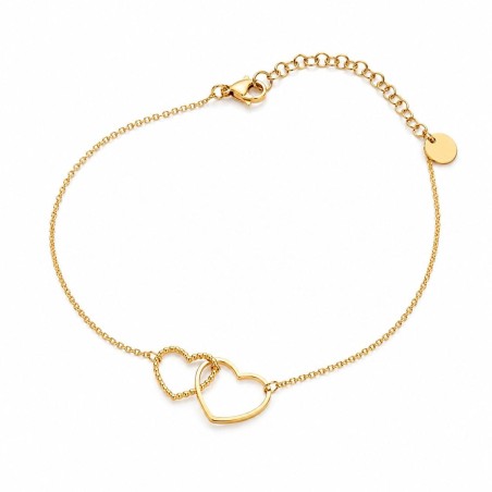 Pulsera delicada de corazones entrelazados con diseño minimalista y acabado brillante premium.