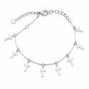 Pulsera delicada de cruces colgantes con diseño minimalista y acabado brillante premium.