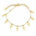 Pulsera delicada de cruces colgantes con diseño minimalista y acabado brillante premium.