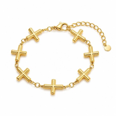 Pulsera de cruces con diseño moderno y acabado brillante premium.
