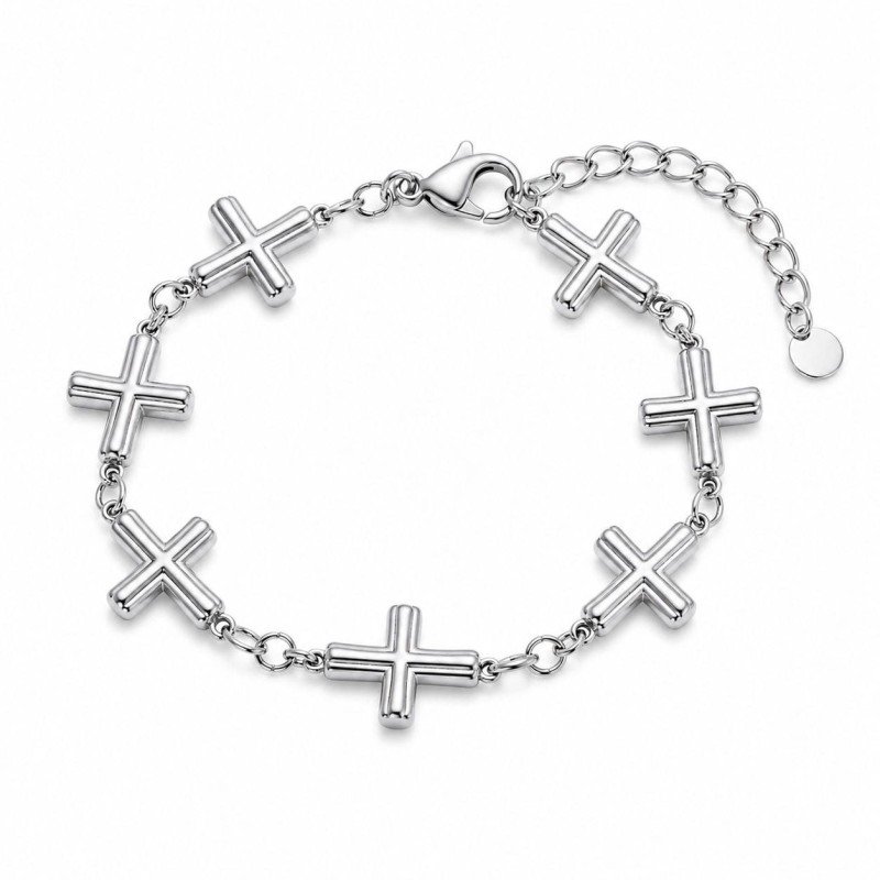Pulsera de cruces con diseño moderno y acabado brillante premium.