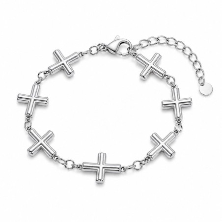 Pulsera de cruces con diseño moderno y acabado brillante premium.