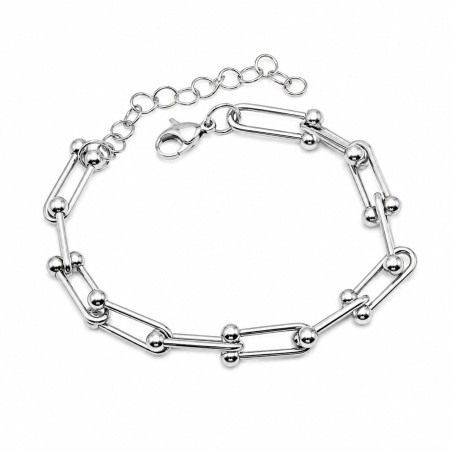 Pulsera de diseño moderno con eslabones alargados y delicados detalles esféricos que aportan un acabado elegante y sofisticado.