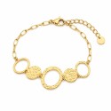 Pulsera con diseño geométrico de círculos texturizados y acabado brillante premium.