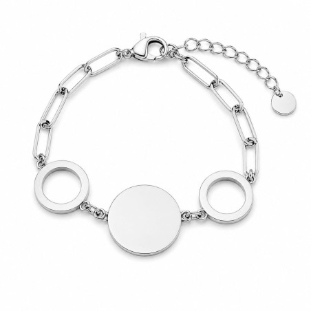 Pulsera con diseño geométrico de círculos y acabado brillante premium.