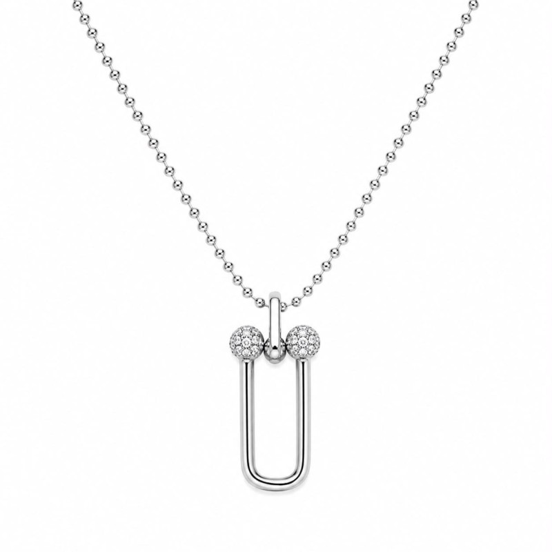 Collar de diseño contemporáneo con cadena de bolitas y elegante colgante geométrico en forma de U.