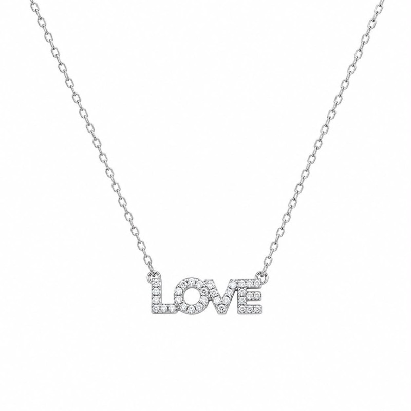Collar delicado y elegante con colgante decorado con la palabra LOVE y brillantes circonitas.