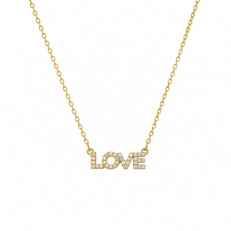 Collar delicado y elegante con colgante decorado con la palabra LOVE y brillantes circonitas.