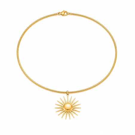 Collar de inspiración solar con elegante colgante en forma de sol que simboliza energía, luz y vitalidad.