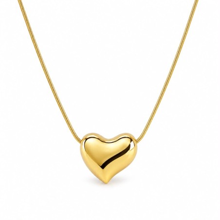 Collar de diseño minimalista con colgante de corazón volumétrico y acabado espejo que aporta elegancia.